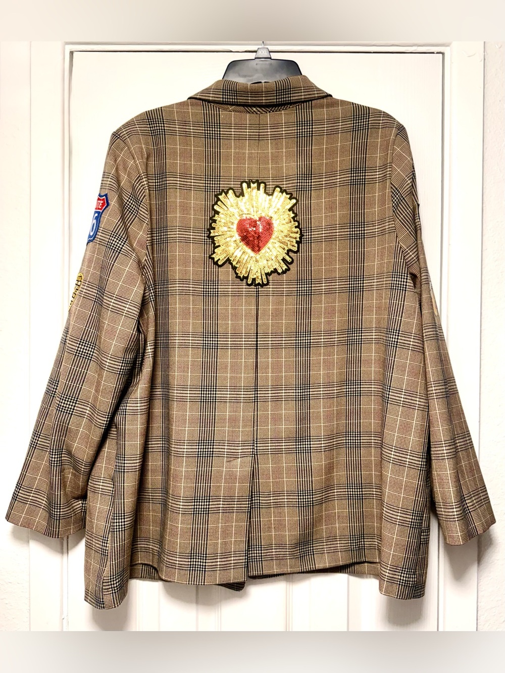 Upcycled Old Navy Plaid Blazer with Colorful Embroidered Patches - Picture 7 of 13